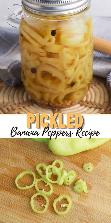 Refrigerator Pickled Banana Peppers - Dine Dream Discover Banana Pepper Sauce Recipe, Easy Pickled Banana Peppers, Pickle Banana Peppers Recipe, Sweet Refrigerator Pickles, Recipes With Banana Peppers, Sweet Banana Peppers, Pickled Banana Peppers, Pepper Relish, Banana Peppers