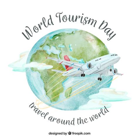 Free Vector | World tourism day, travel by plane Travel By Plane, World Tourism Day, Tourism Day, About World, By Plane, Travel Design, Travel Diary, Graphic Design Posters, Travel Around The World