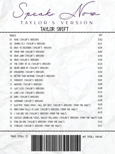 Speak Now Album Receipt, Speak Now Taylors Version Receipt, Speak Now Receipt, Taylor Swift Album Receipt, Gemma Core, Taylor Swift Speak Now Tour, My Mind Is Alive, Taylor Swift Phone Case, Album Receipts