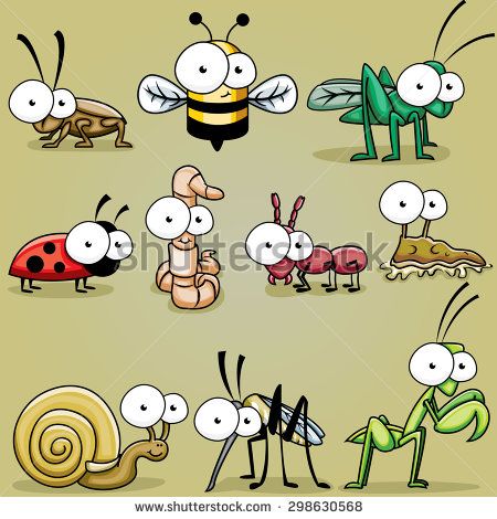 Googly Eyed Insect bugs, roach, bee, grasshopper, cricket, worm, ant, slug, snail, mosquito, praying mantis - stock vector Cartoon Bugs, Arte Doodle, Hur Man Målar, Doodle Drawings, Free Vector Art, Whimsical Art, Rock Art, 그림 그리기, Cartoon Drawings