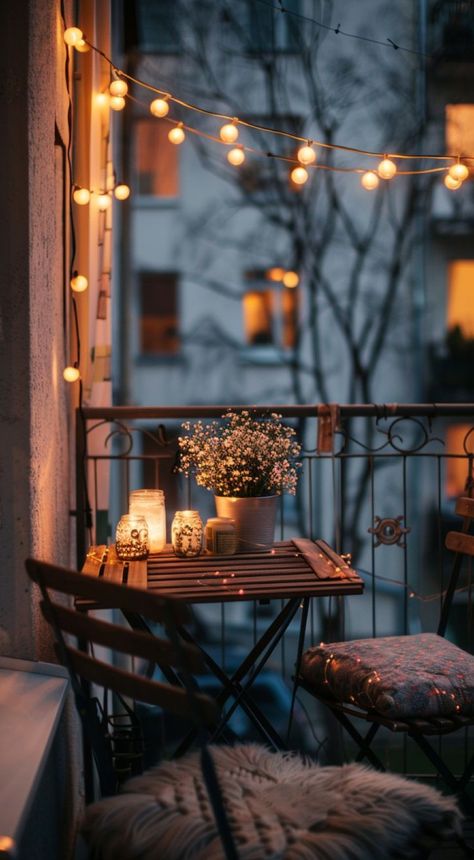 Apartment Balcony Aesthetic, House Balcony Ideas, Fall Balcony, Balcony Decorating Ideas, Space Saving Apartment, Cozy Balcony, Ideas For Apartments, Balcony Chairs, Farmhouse Living Room Furniture