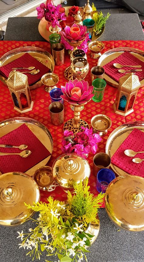 Diwali Lunch in the garden!!! Indian Dinner Party Table, Indian Table Setting Dinner, Moroccan Dinner Party Table Settings, Indian Dinner Party Decorations, Indian Dinner Table Decor, Indian Table Decorations, Holi Table Decor Ideas, Indian Themed Dinner Party, Diwali Garden Decoration