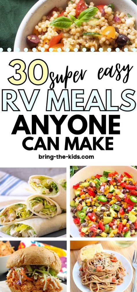 Travel Trailer Dinner Ideas, Easy Healthy Camper Meals, Easy Trailer Meals, Cooking In An Rv, Easy Glamping Food, Healthy Camper Meals, Camper Cooking Recipes, Camping Quick Meals, Easy Camping Lunches No Cook