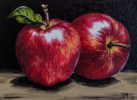 Apple Painting Acrylic, Apples Drawing, Apple Paintings, Red Apple Art, Apples Painting, Fruit Art Drawings, Apple Painting, Fruit Picture, Apple Art