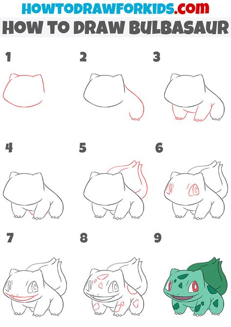 How To Draw Bulbasaur, Bulbasaur Drawing Easy, How To Draw Bulbasaur Step By Step, How To Draw Squirtle Step By Step, Draw Pokemon Characters, Pokemon Drawings Easy Step By Step, Sketching Step By Step, Kids Step By Step Drawing, Easy To Draw Pokemon