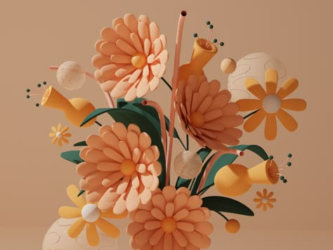 Flower Power by Elena Winata —   #dribbble #design #3dart #3dillustration #C4D Elen Winata, Paper Peonies Tutorial, Flower Power Art, Nature 3d, Fantastic Flowers, Power Art, Crafted Gifts, 3d Inspiration, Flower 3d