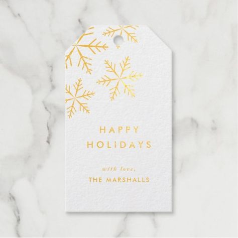 $13.50 | Elegant Snowflake | Modern Holiday Gold #gold foil, foil gift tag, happy holidays, foil snowflakes, classic holidlays, modern holidays, christmas gift wrap, elegant, simple, personalized Corporate Branded Gifts, Foil Tags, Xmas Tags, Elegant Snowflake, Christmas Craft Supplies, Merry Christmas Happy Holidays, Christmas Stationery, Professional Gifts, Holiday Gift Tags