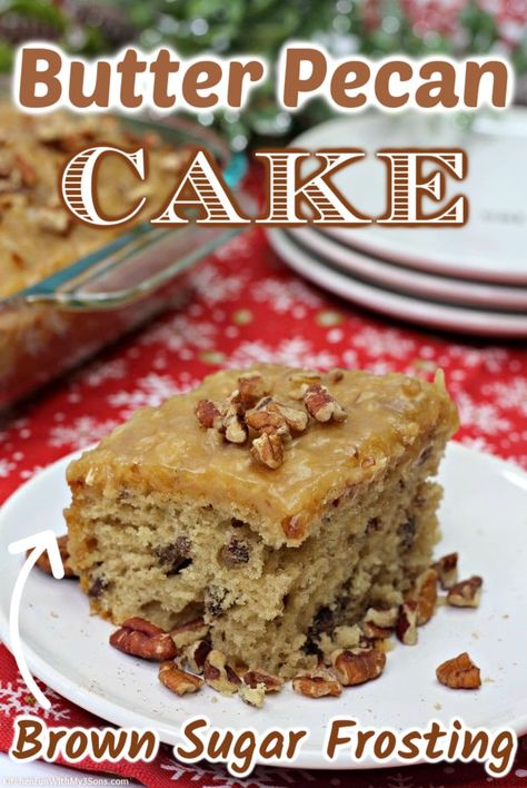 Butter Pecan Sheet Cake, Pecan Sheet Cake, Cake Mix Recipe, Cake Recipes At Home, Butter Pecan Cake, Sugar Frosting, Homemade Frosting, Sheet Cake Recipes, Pecan Cake