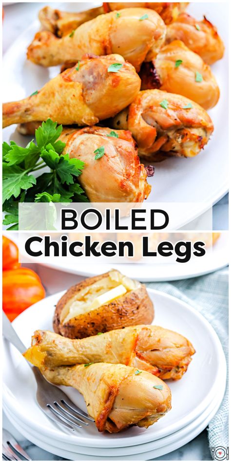 Boiled Chicken Drumsticks, or legs as they're sometimes called, are an easy, economical weeknight dinner. This recipe does them justice by boiling them in spices and then finishing them off under the broiler. via @foodfolksandfun Chicken Drumsticks Recipe, Boiled Chicken Recipes, Drumsticks Recipe, Chicken Leg Recipes, Baked Bbq Chicken, Ways To Cook Chicken, Broiled Chicken, Chicken Drumstick Recipes, Drumstick Recipes