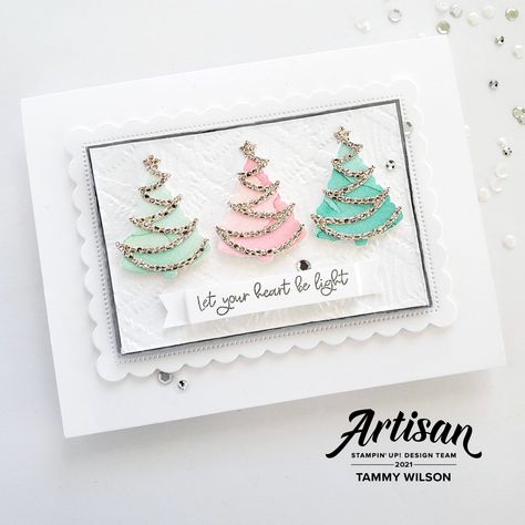 Stampin Up Whimsy And Wonder, Papercraft Christmas Cards, Whimsical Trees, Christmas Party Backdrop, Fancy Friday, Whimsical Christmas Trees, Christmas Challenge, Stampin Up Christmas Cards, Christmas Tree Cards