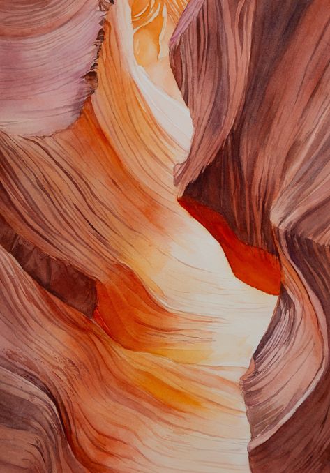 Canyon Watercolor, Canyon Painting, Slot Canyons Utah, Southwest Wall Art, Lower Antelope Canyon, Park Landscape, Desert Art, Antelope Canyon, Watercolor Landscape