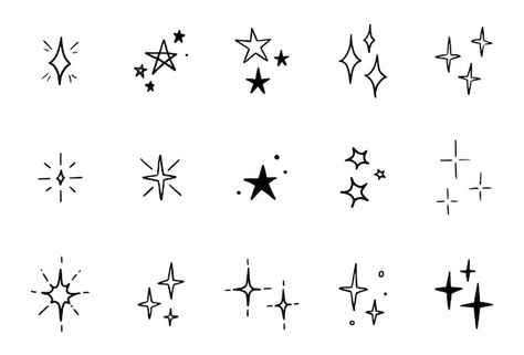 Different Type Of Stars Drawing, Space Stars Drawing, Draw Stars Doodles, Cool Stars Drawings, Aesthetic Star Doodles, Doodle Star Tattoo, Star Paintings Easy, Boho Star Tattoo, Bright Star Aesthetic