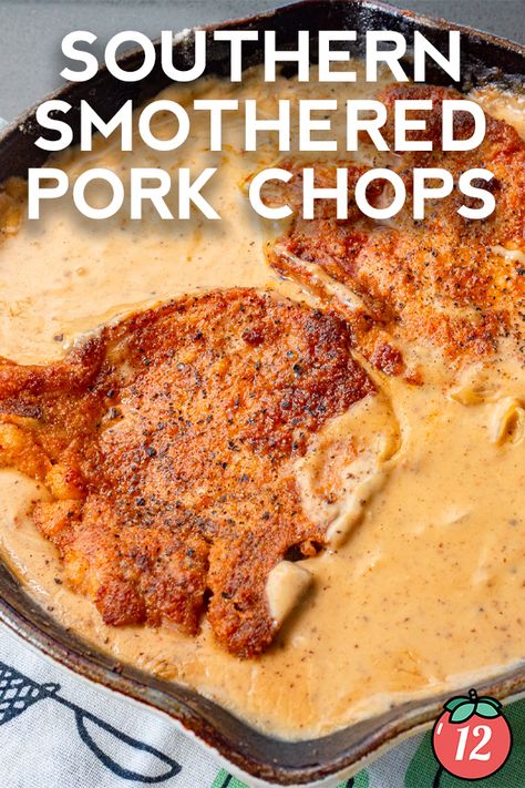 Southern Smothered Pork Chops | 12 Tomatoes Southern Smothered Pork Chops 12tomatoes, 12 Tomatoes Southern Smothered Pork Chops, Smothered Pork Chops Southern, Porch Chops Recipes, Pork Chops In Cast Iron Skillet, Baked Smothered Pork Chops In Oven, Smothered Pork Chops Skillet, Smothered Pork Chops In Oven, Southern Smothered Pork Chops