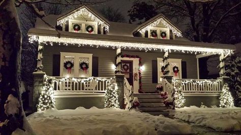 Cape Cod Christmas lights . . . Cape Cod Christmas, Cod Christmas, Exterior Christmas Lights, Outdoor Christmas Decoration Ideas, Outdoor Decoration Ideas, Lights Outside, Christmas Lights Outside, White Christmas Lights, Hanging Christmas Lights