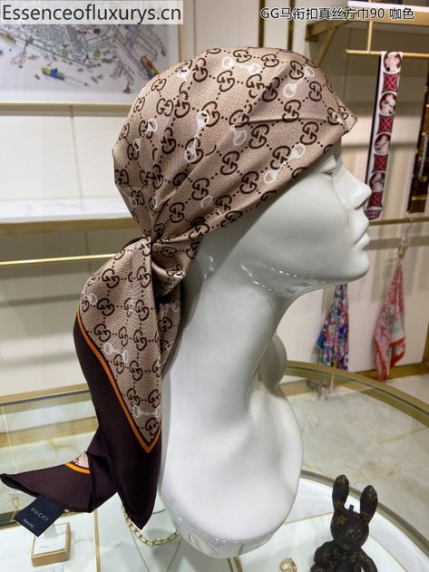 Gucci Laminated Gold Horsebits GG Print Silk Square Scarf Brown Gucci Head Scarf, Gucci Bandana, Silk Scarf Design, Gucci Scarf, Luxury Bags Collection, Brown Scarves, Silk Square Scarf, Online Shopping Shoes, Scarf Headband