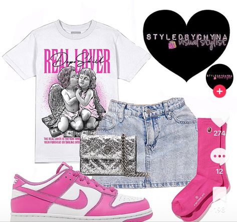 Cute Pink Outfits For Birthday, Pink Foam Dunks Outfit Ideas, Pink Outfits With Jordans, Pink Outfits With Skirts, Active Fushia Dunk Outfit, Pink Outfits With Pink Dunks, Pink Dunk Outfit Ideas, Pink Low Dunks Outfit, Dunk Outfits Summer