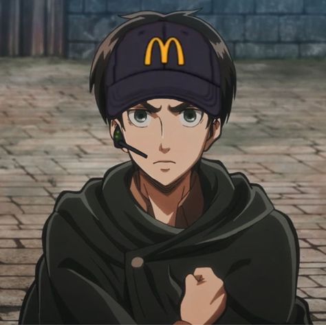 Mcdonald Anime Pfp, Gojo Mcdonalds, Mcdonalds Aot Pfp, Mcdo Memes, Anime Hats, Mcdonalds Memes Hilarious, Aot Anime, Atack Ao Titan, Attack On Titan Aesthetic