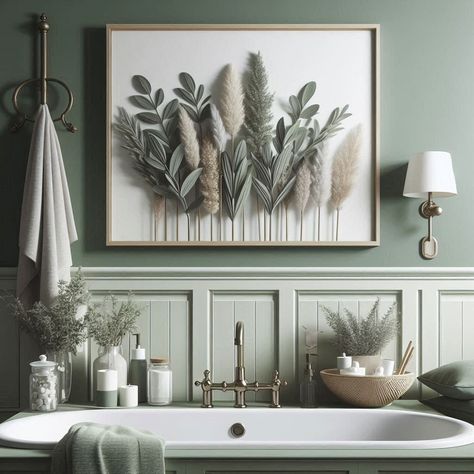 Sage Green Bathroom Sage Green Bathroom Decor Ideas, Sage Green And White Bathroom, Olive Green Bathroom, Sage Green Bathroom Ideas, Olive Green Bathrooms, Sage Green Bathroom, Sage Green Curtains, Green Bathroom Ideas, Green Bathroom Decor