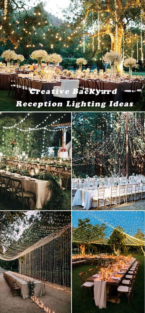 Reception Lighting Ideas, Outdoor Wedding Reception Lighting, Bridget Wedding, Outdoor Evening Wedding, Backyard Wedding Reception, Reception Lighting, Outdoor Wedding Lighting, Reception Styling, Twilight Wedding