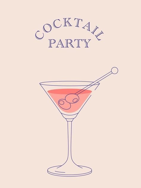 Martini glass icon invitation illustration, flat minimalistic design Martini Glass Illustration, Martini Doodle, Cocktail Glass Illustration, Martini Glass Drawing, Martini Illustration, Alcohol Glasses, New Year's Drinks, Invitation Illustration, Glass Illustration