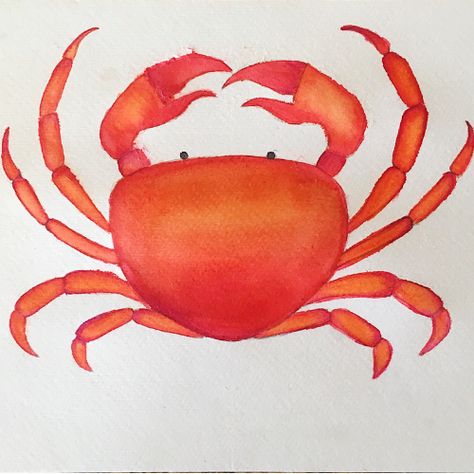 DIY in the Forest: Watercolor Crab Art Tutorial Lobster Painting Easy, Simple Fish Painting, Watercolour Crab, Crab Drawing, Orange Outline, Painting Rugs, Sea Life Wallpaper, Crab Watercolor, Crab Painting