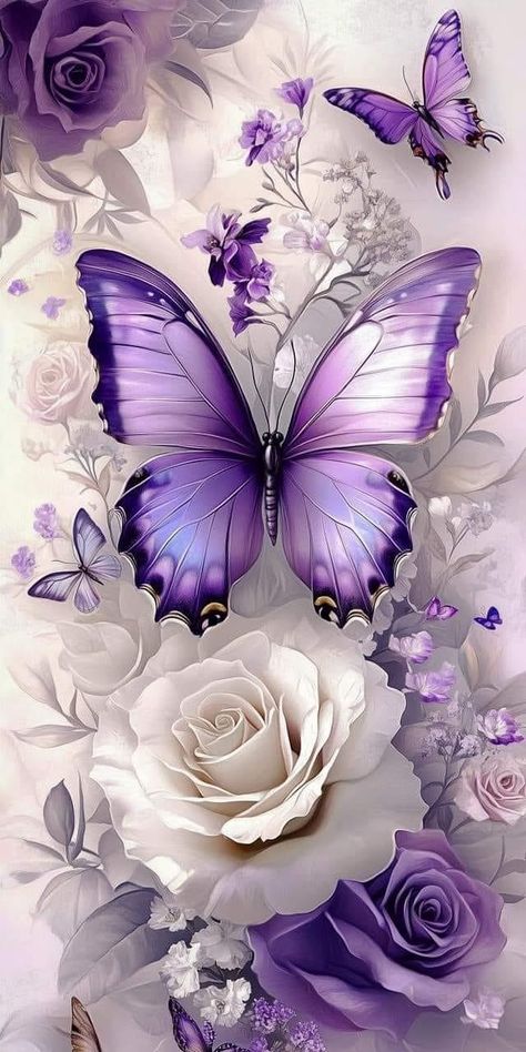 Purple Roses Wallpaper, Purple Butterfly Wallpaper, Glitter Phone Wallpaper, Beautiful Butterfly Pictures, Purple Flowers Wallpaper, Glittery Wallpaper, Butterfly Wallpaper Backgrounds, Butterflies Art, Beautiful Butterflies Art