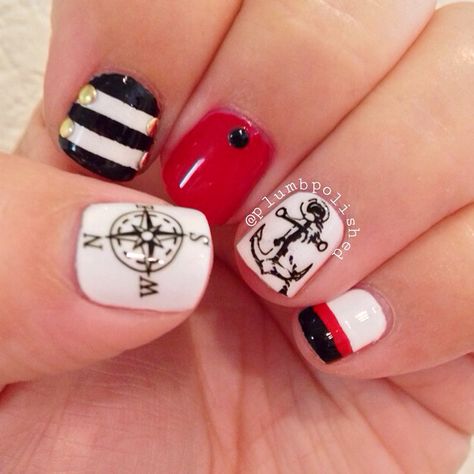 Nautical Nails | Nail Art | Nautical | Anchor | Compass Compass Nail Art, Compass Nails, Nautical Nails, Nautical Anchor, Nails Nail, Compass, Hair And Nails, Nautical, Hair Makeup