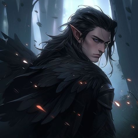 Raven Cloak, Dnd Elves, Elves Fantasy, Dark Warrior, Dungeons And Dragons Art, Dragon Tales, Elf Art, Night Elf, Dark Elf