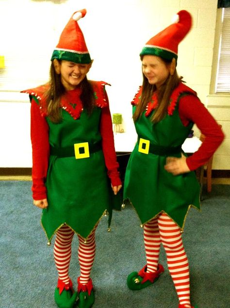 elf costumes, see if some teen girls will do this Diy Elf Costume Women Christmas, Santas Elf Costume Diy, Easy Elf Costume, Diy Elf Costume Women, Diy Christmas Elf Costume, Elf Outfit Ideas, Elf Costume Santa, Santa Elf Costume, Cute Elf Costume Christmas