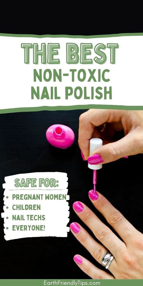 Picture of woman painting her nails pink on black background with text overlay The Best Non-Toxic Nail Polish Safe For: Pregnant Women, Children, Nail Techs, Everyone! Toxin Free Nail Polish, Non Toxic Nail Polish Brands, Non Toxic Gel Nail Polish, Home Made Nail Polish, Nail Polish Summer 2023, Nontoxic Nails, Best Nail Polish Brand, Natural Nail Polish Color, Toxic Nails