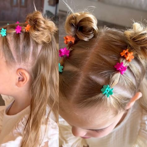 Colorful Hair Ties Hairstyles, Toddler Butterfly Clip Hairstyles, Prek Hairstyles Girl, Toddler Hair Clips Styles, Kindergarden Hair Styles, Toddler School Hairstyles Girl, Butterfly Clips Hairstyles Kids, Flower Girl Hairstyles Toddler, Preschool Hairstyles Girl