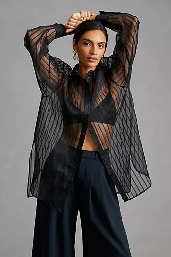 Fall 2022: The New Collection | Anthropologie Filipiniana Top, Women Button Down Shirt, Summer Prints Fashion, Outfits New Year, Black Wardrobe, Embellished Shirt, Women's Button Down Shirt, Stylish Dress Designs, Faux Leather Skirt