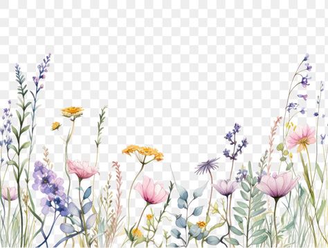 Watercolor Flowers Border, Wildflower Border, Watercolor Flowers Png, Flower Border Png, Watercolor Flowers Clipart, Flower Frame Png, Watercolor Flower Background, Flower Graphic Design, Transparent Flowers