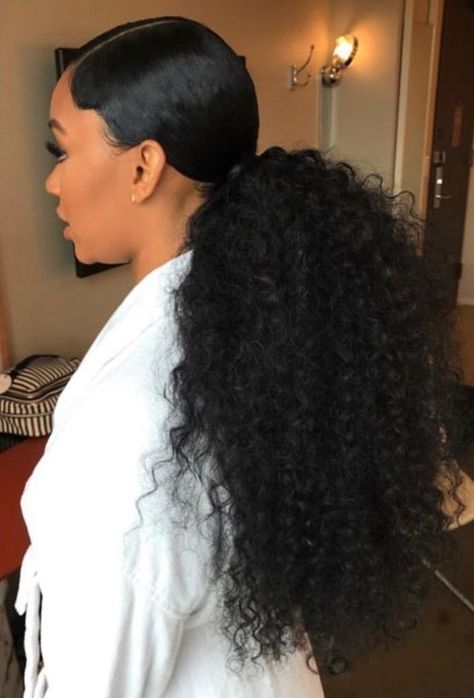 Ponytail Natural Hair Ponytail, Black Natural Hair Care, Wedding Ponytail, Weave Ponytail Hairstyles, Weave Ponytail, Black Ponytail Hairstyles, Easy Hairstyles For Medium Hair, Curly Ponytail, Black Hair Care