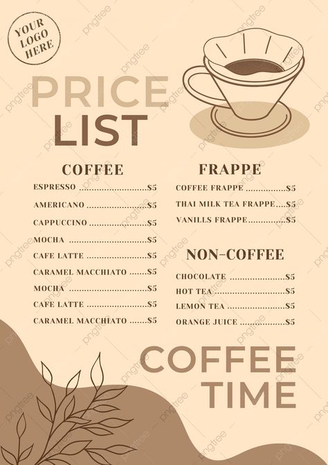 Coffee Price List Design, Coffee Shop Menu Ideas, Plant Coffee Shop, Menu Coffee Shop, Mosque Poster, Coffee Shop Menu Board, Coffee List, Coffee Template, Coffee Menu Design