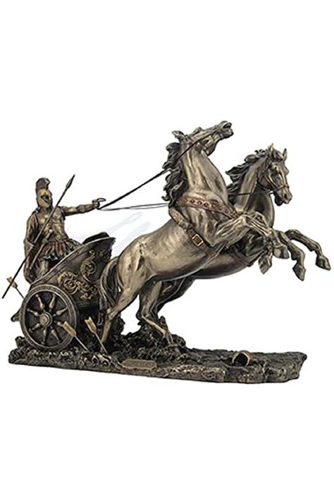 Greek God Sculptures, Horse Chariot, Spartan Tattoo, Greek Decor, Statue Tattoo, Greek Warrior, Two Horses, Greek Sculpture, Horse Tattoo