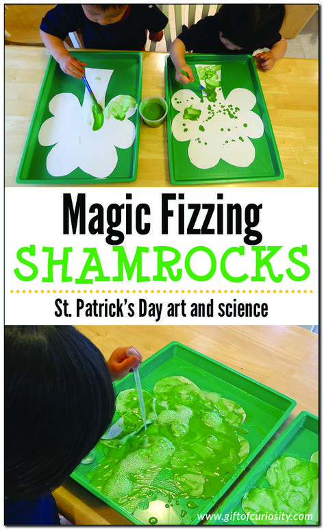 Magic fizzing shamrocks | St. Patrick's Day art and science | #StPatricksDay #preschool #STEAM #STEM #ece || Gift of Curiosity St Patricks Activities, St Patrick's Day Art, Sant Patrick, Shamrock Craft, Saint Patricks Day Art, March Crafts, St Patricks Crafts, St Patricks Day Crafts For Kids, March Activities