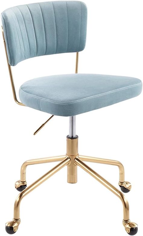 Amazon.com: LumiSource Tania Gold Metal and Light Blue Velvet Task Chair OC-Tania AUVLBU, Gold Metal, Light Blue Velvet, 28.5 x 28.5 x 34.25 : Home & Kitchen Desk Chair Comfy, Light Blue Velvet, Contemporary Office Chairs, Modern Office Space, Blue Desk, Blue Office, American Signature Furniture, Value City Furniture, Office Desk Chair