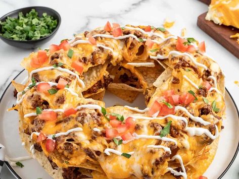 Bundt Pan Nachos Nachos Made In Bundt Pan, Bundt Cake Nachos, Bundt Cake Pan Nachos, Bundt Pan Nachos, Rotel Dip Crockpot, Taco Casseroles, Mini Taco Bites, Quesadilla Recipes Beef, Nacho Recipe