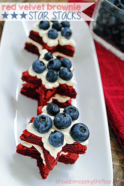 Whipperberry: The Party Bunch Link Party // no. 82 Red White And Blue Desserts, Concrete Cleaner, Easy Red Velvet, Velvet Brownies, Star Shaped Cookies, Red Velvet Brownies, Summer Food Party, Patriotic Food, Patriotic Desserts