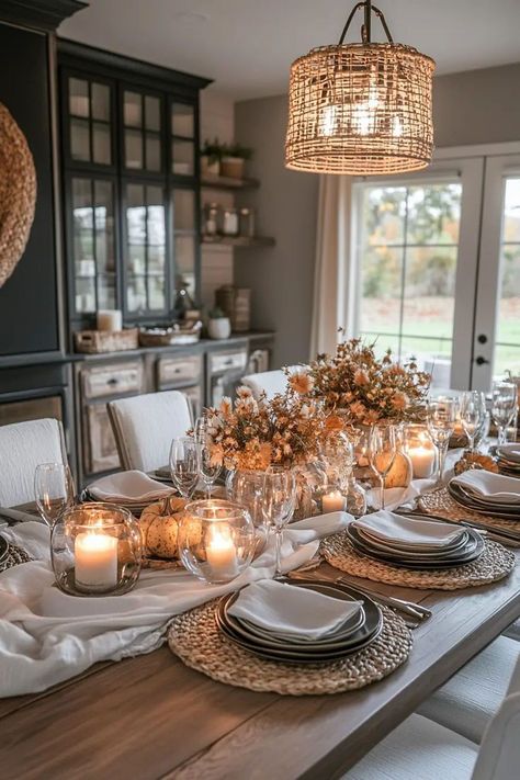 Dinning Room Fall Table Decor, Autumn Dining Room, Autumn Tablescapes, Fall Dining Room Table Decor, Thanksgiving Dining Room, Dining Room Table Decor Ideas, Dinner Table Set Up, John 21, Fall Dining Room Decor