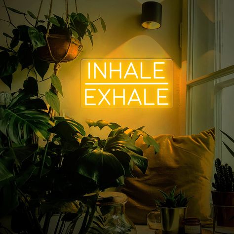 Inhale exhale neon sign,  Inhale Exhale Wall Art, Inhale Exhale Sign, Yoga Neon Sign, Pilates Art, Motivational Neon Sign, Neon Gym Sign ❤️ Our gorgeous high-quality neon signs are carefully handmade.                                      Making a statement and designing the mood in any room with this super cool neon sign surely will create the vibe you've always dreamed of!                                                                                                                  - Easy to assemble,                                                                                                                   - Energy saving, long-using (50.000 hours), and totally safe to use. Neon Gym, Pilates Art, Home Yoga Room, Wellness Room, Cheap Neon Signs, Cool Neon Signs, Esthetics Room, Yoga Studio Design, Yoga Aesthetic