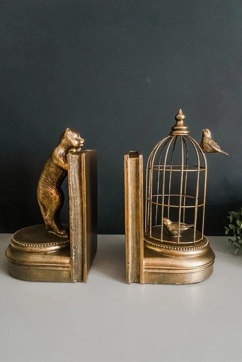 Most Loved | Our Bestsellers | Punk & Poodle Dark Academia Bookends, Home Decor 2024, Bookends Ideas, Gold Decor Ideas, Decorating With Antiques, Art Deco Home Decor, Bookends Vintage, Gold Room Decor, Brass Home Decor