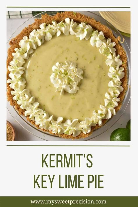 This award-winning Kermit's key lime pie recipe is sweet, tangy, and perfect for summer! Condensed milk adds a sweet and rich flavor that is complemented by the key lime juice. Easy to make and bursting with citrusy flavors, it's the perfect treat for any occasion. Key Lime Pie Easy, Key Lime Pie Recipe, Homemade Graham Cracker Crust, Lime Pie Recipe, Keylime Pie Recipe, Homemade Graham Crackers, Key Lime Juice, Cookie Crust, Lime Pie