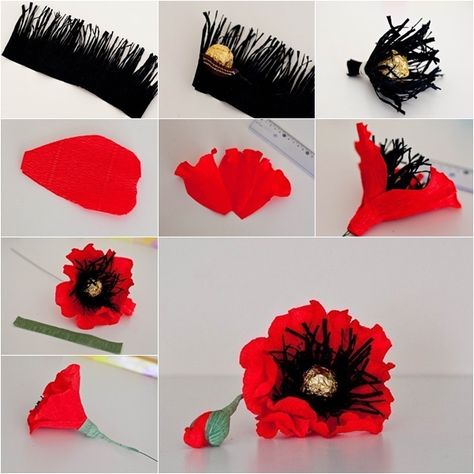 LIKE US ON FB   Get More To Your Inbox! Subscribe to our Email Newsletter to Receive UpdatesShare Poppy Flower Bouquet, Chocolate Flowers Bouquet, Săpunuri Handmade, Fleurs Diy, Red Chocolate, Candy Flowers, Flower Bouquet Diy, Chocolate Flowers, Crepe Paper Flowers