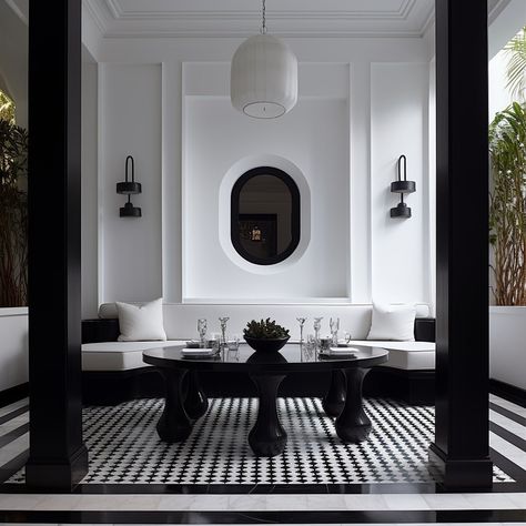 Glamorous Dining Room in Black and Gold Tones Monochrome House, Dubai Villa, Resort Interior Design, Elegant House, Deco Living Room, Neoclassical Interior, Monochrome Interior, Fusion Design, Hotel Interior