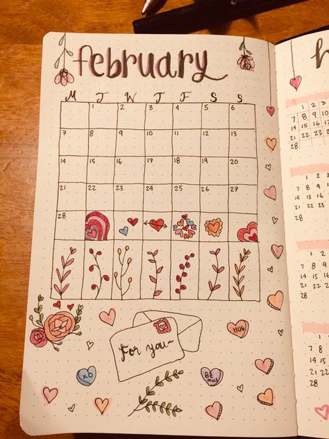 February Calendar Ideas Whiteboard, February White Board Ideas, Valentines Bujo, February Calendar Ideas, Jurnal Inspirasi, Bujo February, Feb Calendar, Valentine Day Calendar, Bullet Journal Monthly Calendar