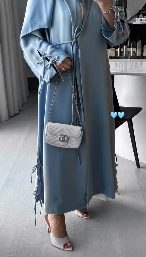 Abaya Designs 2024, Abaya Details, Blue Abaya, Abaya Designs Latest, Abaya Fashion Dubai, Clothing Labels Design, Ethno Style, Hijab Style Casual, Mode Abaya