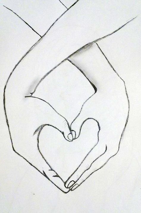 Heart Drawings Easy, Heart Pencil Drawing, Hands Making A Heart, Easy Pictures To Draw, Children Drawing, Heart Doodle, Couple Sketch, Easy Love Drawings, Cartoon Heart