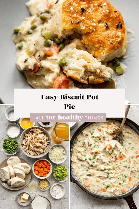 This Easy Biscuit Pot Pie Recipe has all the rich, savory flavor you love about traditional pot pies in a simple, homemade dish. Biscuit Pot Pie Recipe, Chicken Pot Pie With Biscuits, Biscuit Pot Pie, Pot Pie With Biscuits, Homemade Pot Pie, Pot Pie Recipe Easy, Easy Chicken Pot Pie Recipe, Easy Biscuit, Pot Pie Casserole